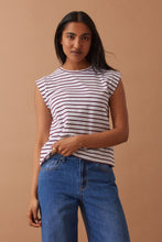 Load image into Gallery viewer, Esme Extended Shoulder Tee | Pomegranate Stripe