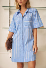 Load image into Gallery viewer, Sara Mini Shirt Dress | Oxford Blue/White Stripe