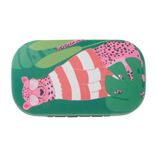 Load image into Gallery viewer, Safekeeper in green and pink pattern with a cheetah wearing glasses