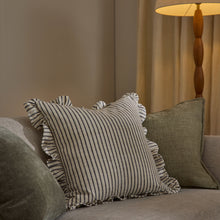 Load image into Gallery viewer, Ruffles Black Natural Stripe Cushion 50cm
