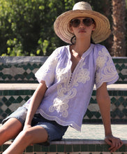 Load image into Gallery viewer, Azalea Top | Blue Stripe Linen