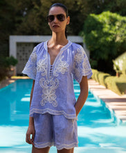 Load image into Gallery viewer, Azalea Top | Blue Stripe Linen