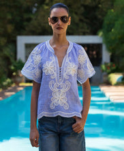 Load image into Gallery viewer, Azalea Top | Blue Stripe Linen
