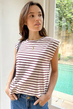 Load image into Gallery viewer, Esme Extended Shoulder Tee | Pomegranate Stripe