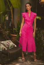 Load image into Gallery viewer, Athena Cupro Viscose Flutter Sleeve Dress in Celosia Pink