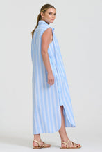Load image into Gallery viewer, Button Sleeveless Longline Shirtdress | Pale Blue Stripe