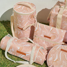 Load image into Gallery viewer, A close up shot of a patterned pink cooler bag and picnic rug